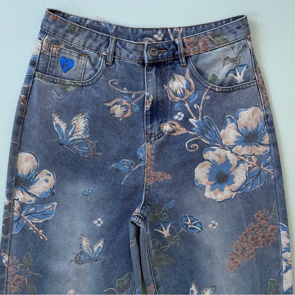 Wide Leg Flower Print Boyfriend Jeans Sz 30 - Picture 3 of 12